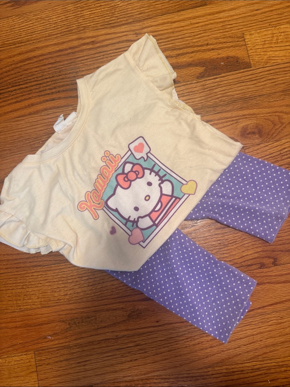 Hello Kitty Cream Top & Purple Polka Dot Kids Pajama Set